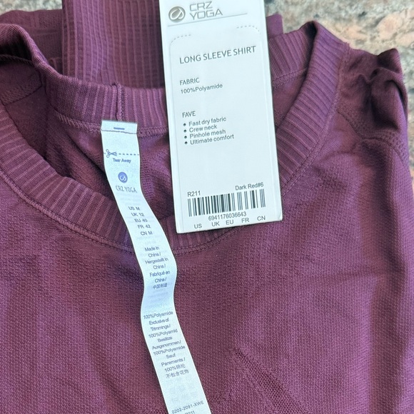CRZ YOGA Seamless Long Sleeve Shirt – Dark Raisin (Medium) - Picture 5 of 6